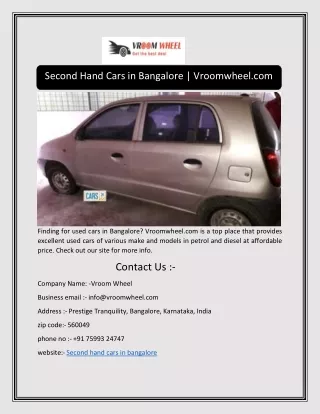 Second Hand Cars in Bangalore | Vroomwheel.com
