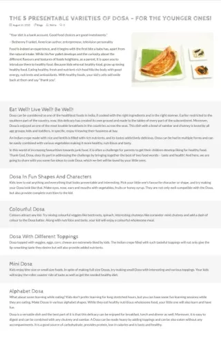The 5 Presentable Varieties Of Dosa - For The Youner Ones!