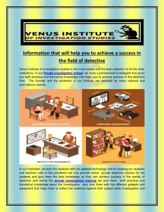 Information that will help you to achieve success in the field of detective
