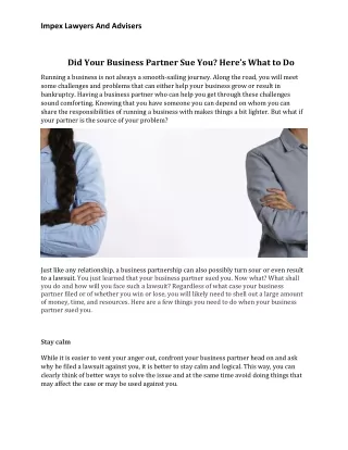Did Your Business Partner Sue You? Here’s What to Do