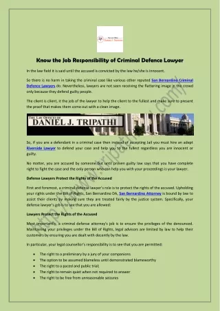 Know the Job Responsibility Of Criminal Defence Lawyer