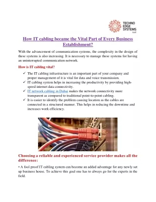 how it cabling became the vital part of every