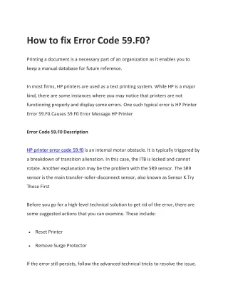 HP Printer Error Code 59 f0