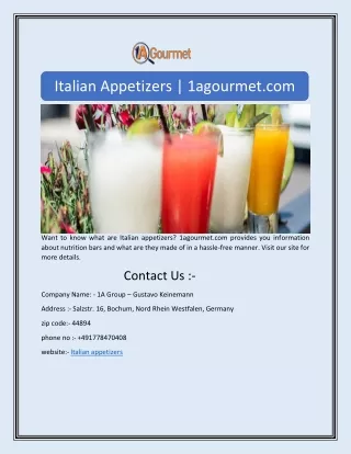 Italian Appetizers | 1agourmet.com