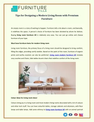 Tips for Designing a Modern Living Room with Premium Furniture