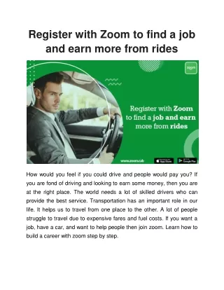 Register with Zoom to find a job and earn more from rides
