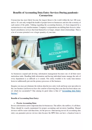 Benefits of Accounting Data Entry Services During pandemic- Coronavirus