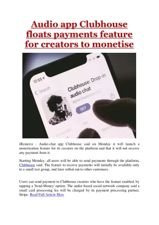 audio app clubhouse floats payments feature