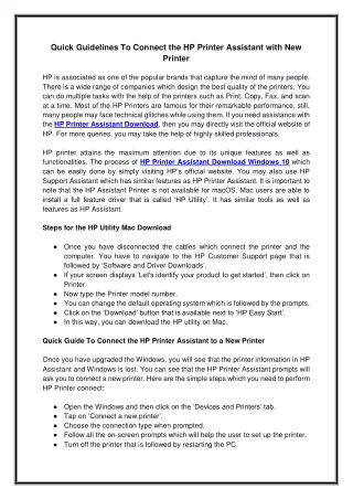 Quick Guidelines To Connect the HP Printer Assistant with New Printer