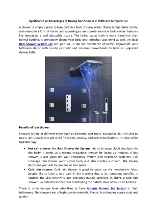 significance or advantages of having rain shower