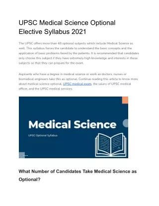 UPSC Medical Science Optional Elective Syllabus 2021