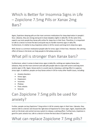 Which is Better for Insomnia Signs in Life – Zopiclone 7.5mg Pills or Xanax 2mg Bars?