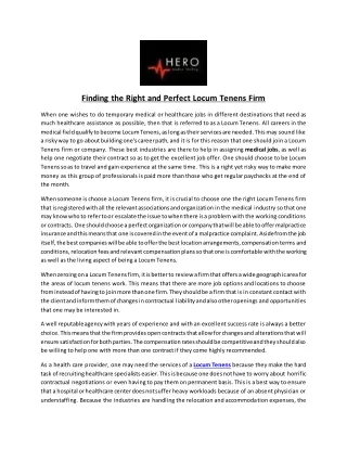 finding the right and perfect locum tenens firm