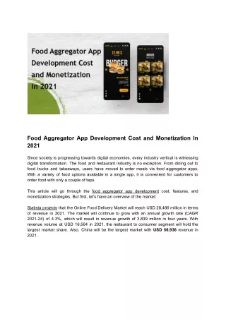 food aggregator app development cost