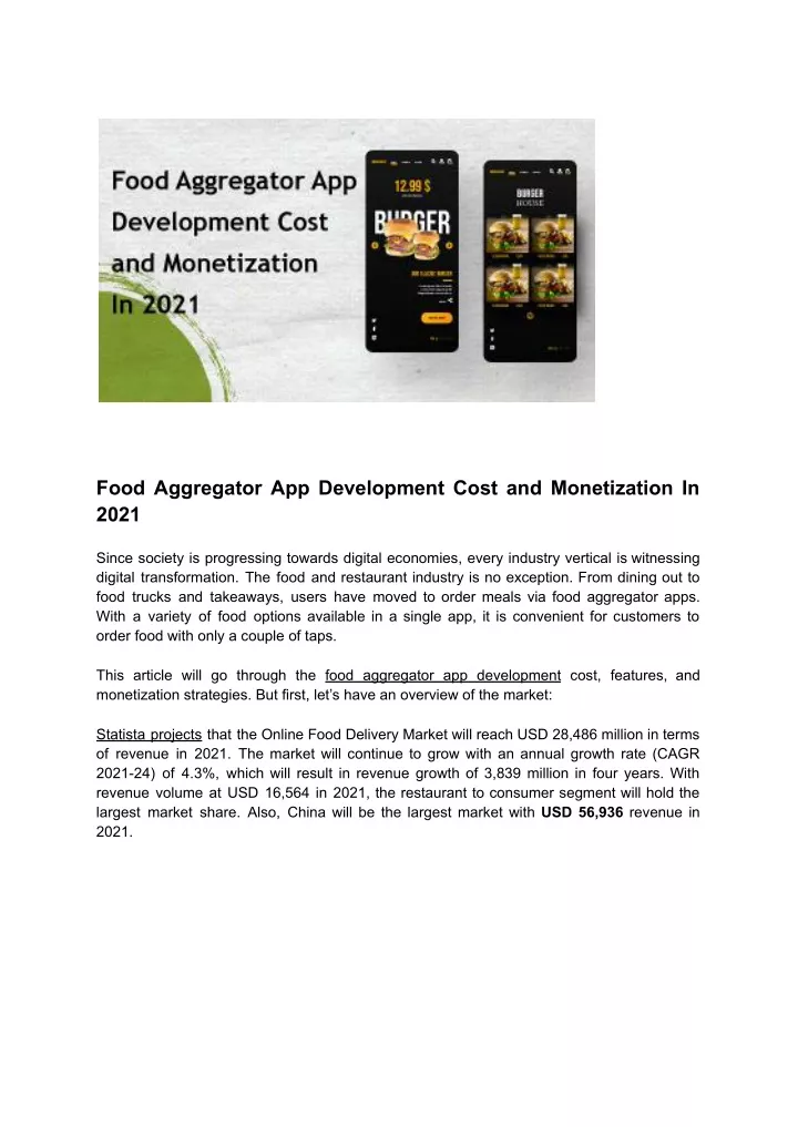 food aggregator app development cost