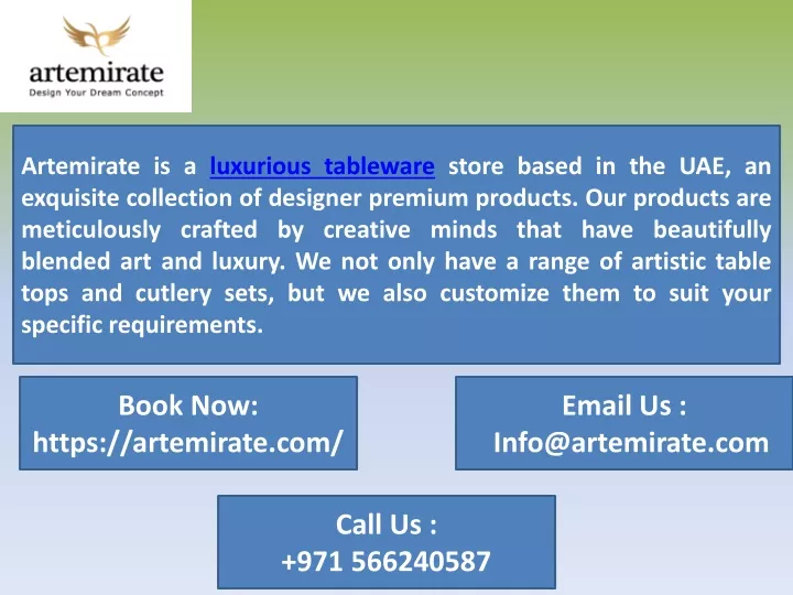 artemirate is a luxurious tableware store based