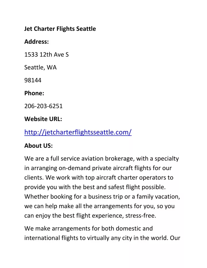 PPT Jet Charter Flights Seattle PowerPoint Presentation, free