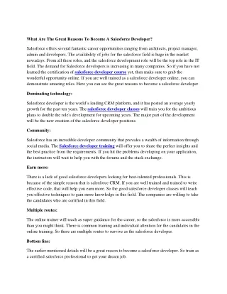 What Are The Great Reasons To Become A Salesforce Developer?