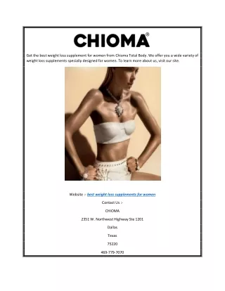 Best Weight Loss Supplements For Women | Chiomatotalbody.com