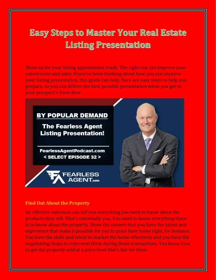 show up for your listing appointment ready