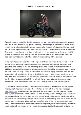 the best practice to hire an atv