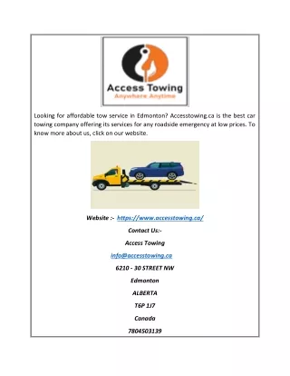 Affordable Tow Service In Edmonton | Accesstowing.ca