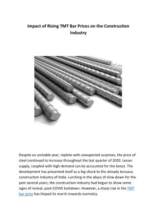 Impact of Rising TMT Bar Prices on the Construction Industry