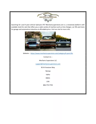 searching for used 4 post vehicle hydraulic lift