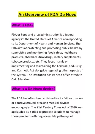 An Overview of FDA De Novo