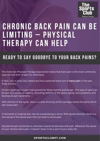 Chronic Back Pain Can be Limiting – Physical Therapy Can Help