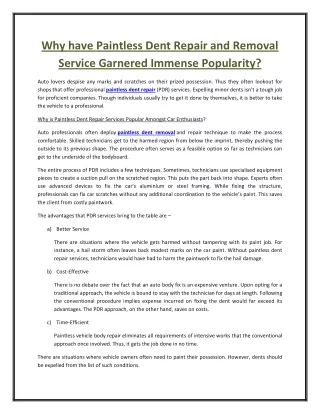 why have paintless dent repair and removal