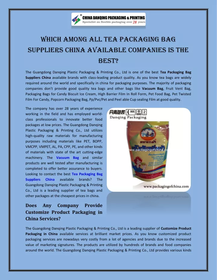 which among all tea packaging bag suppliers china