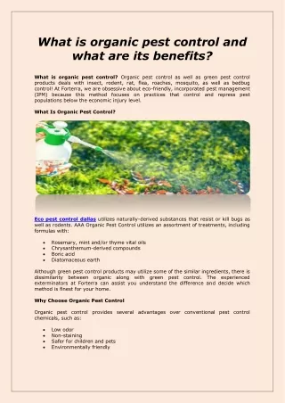 What is organic pest control and what are its benefits?