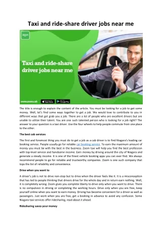 Taxi and ride-share driver jobs near me