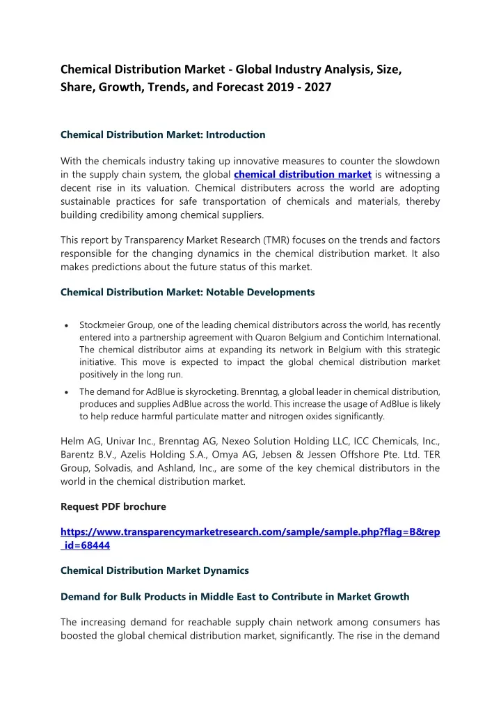 chemical distribution market global industry