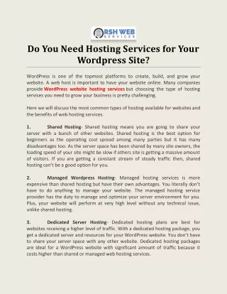 do you need hosting services for your wordpress