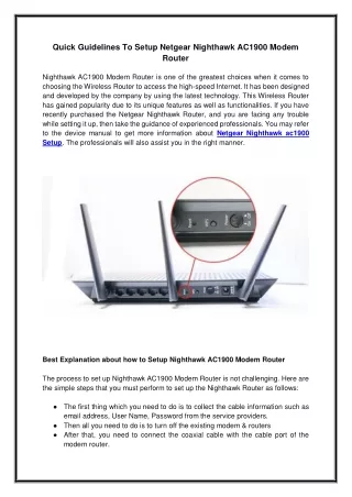 Quick Guidelines To Setup Netgear Nighthawk AC1900 Modem Router