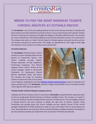 Where to Find the Right Brisbane Termite Control Services at Suitable Prices?