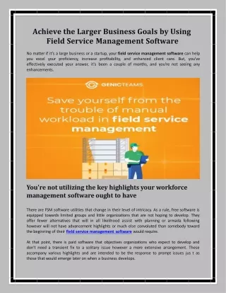 Achieve the Larger Business Goals by Using Field Service Management Software