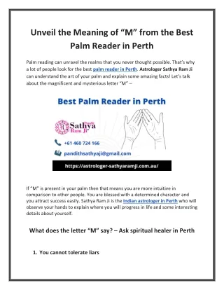 Unveil the Meaning of “M” from the Best Palm Reader in Perth