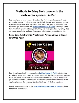 Methods to Bring Back Love with the Vashikaran specialist in Perth