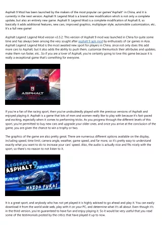 asphalt 9 mod has been launched by the makers