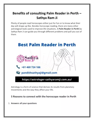 Benefits of consulting Palm Reader in Perth – Sathya Ram Ji