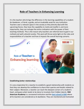 Role of Teachers in Enhancing Learning