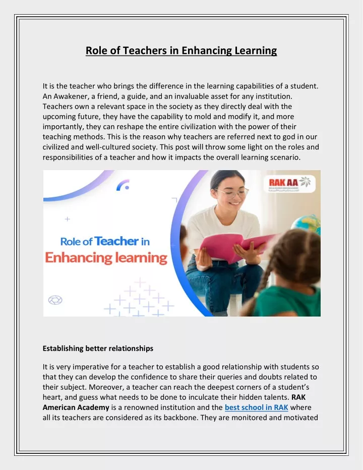 role of teachers in enhancing learning