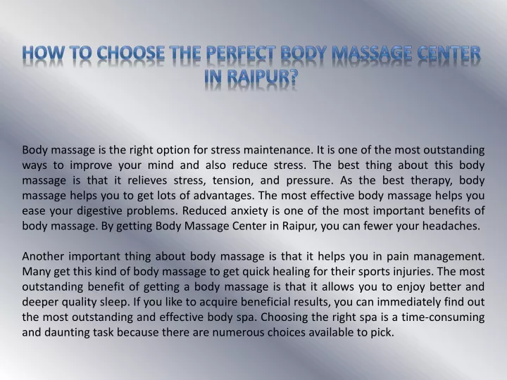 how to choose the perfect body massage center