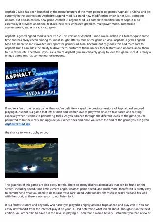 asphalt 9 mod has been launched