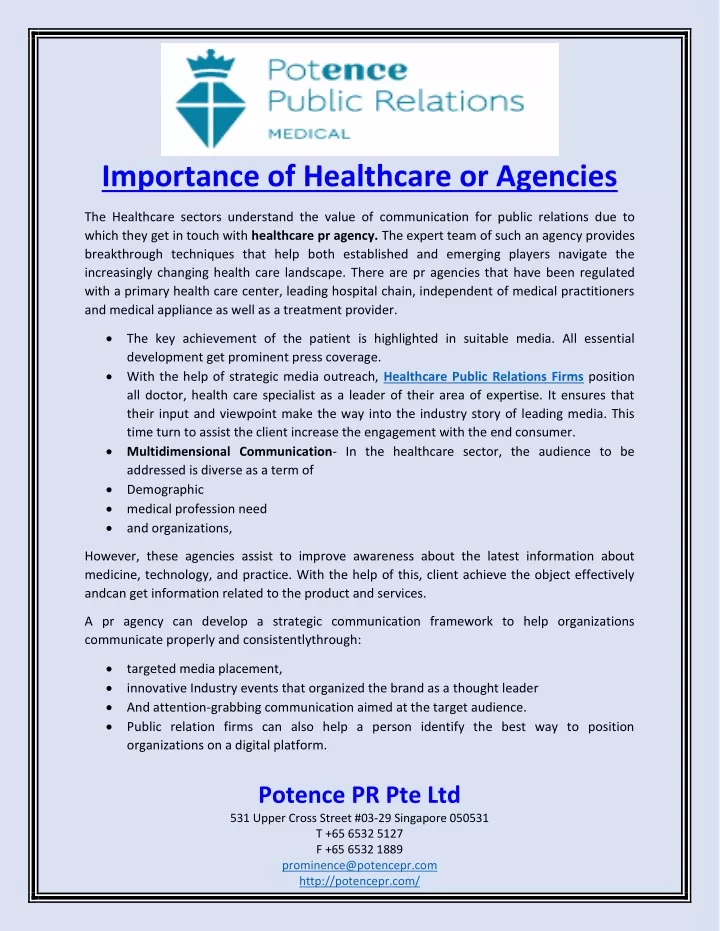 importance of healthcare or agencies
