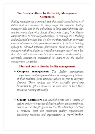 top services offered by the facility management