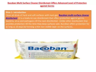 Bacoban Multi Surface Cleaner Disinfectant Offers Advanced Level of Protection against Germs